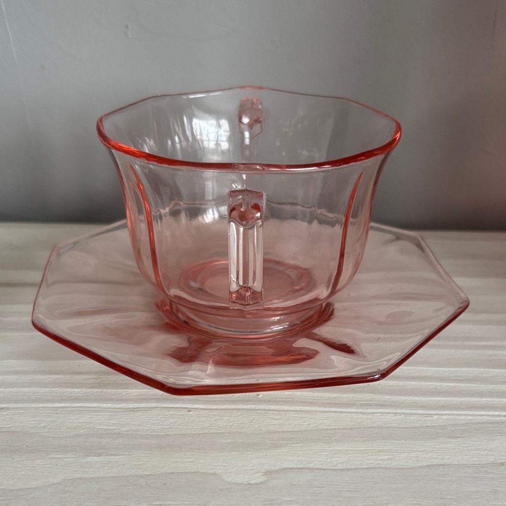 VTG Imperial Glass Pink Depression Glass Open Sugar with Underplate/Saucer - Picture 4 of 9
